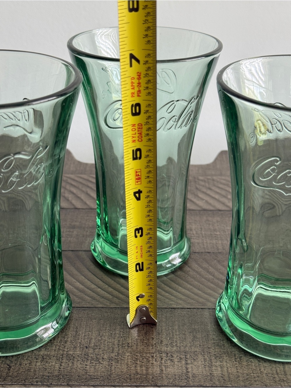 Vintage Coca Cola Coke Glasses Green Flared Tumbler Heavy 16 Oz Set of 3 - Picture 5 of 6